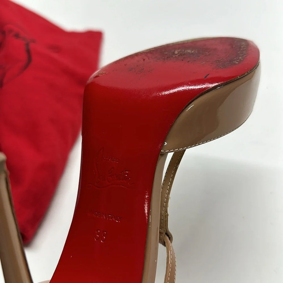 Christian Louboutin Senora T-strap High Heel Heels Shoes 100 MM Tan Nude Size 38 - Picture 12 of 13